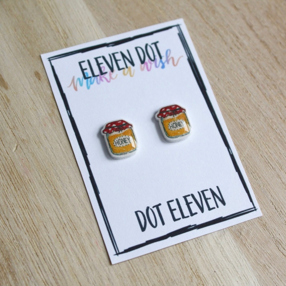 Red Country Polka Dot Jar Bumble Bee Earrings